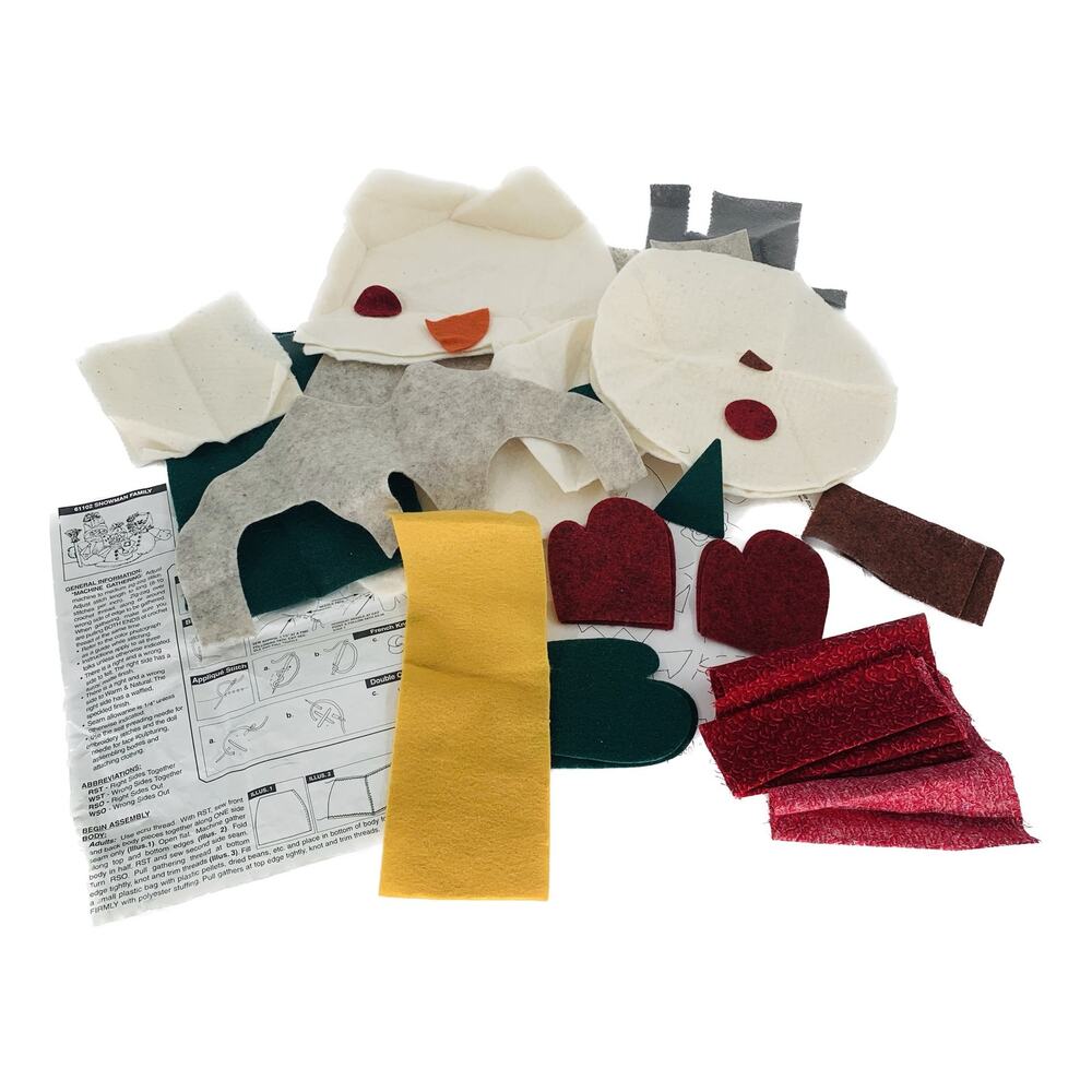 Snowman Craft Pattern And Kit Fabric Snow Family Supplies Cutouts Bonus Pumpkin